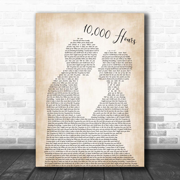 Dan + Shay & Justin Bieber 10,000 Hours Man Lady Bride Groom Wedding Song Lyric Print