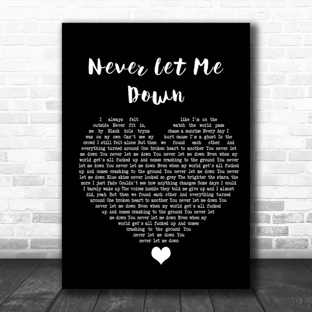 Darren Styles Never Let Me Down Black Heart Song Lyric Print