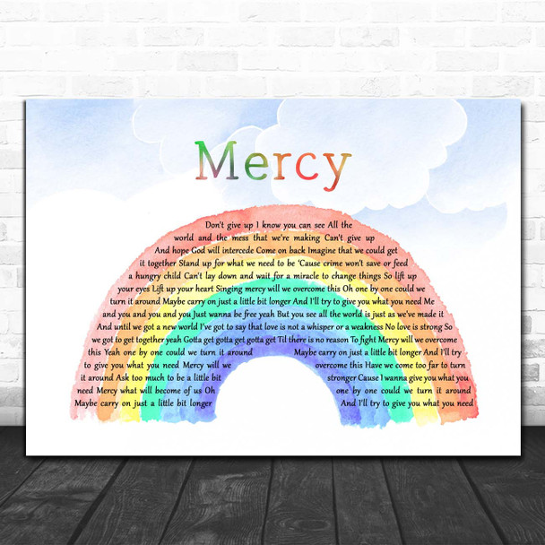 Dave Matthews Band Mercy Watercolour Rainbow & Clouds Song Lyric Print