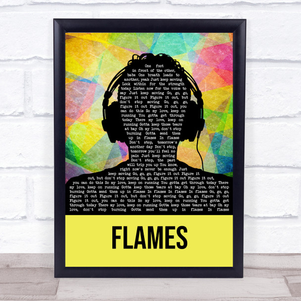 David Guetta & Sia Flames Multicolour Man Headphones Song Lyric Print