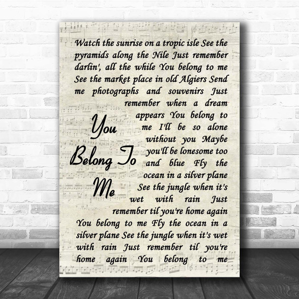 Dean Martin You Belong To Me Vintage Script Song Lyric Print