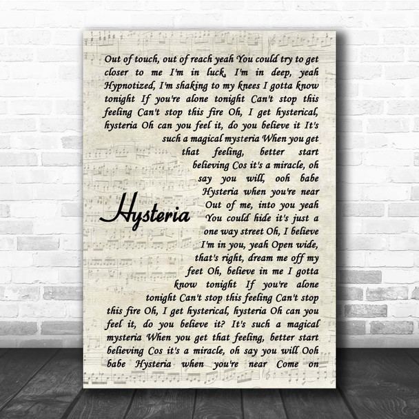 Def Leppard Hysteria Vintage Script Song Lyric Print