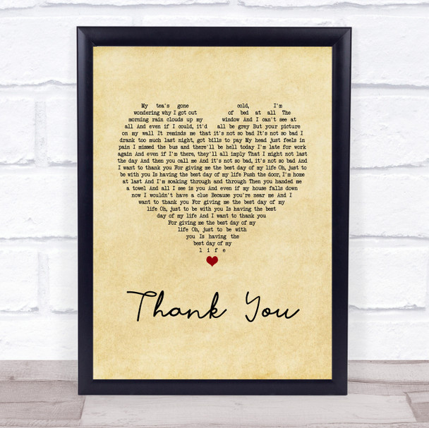 Dido Thank You Vintage Heart Song Lyric Print