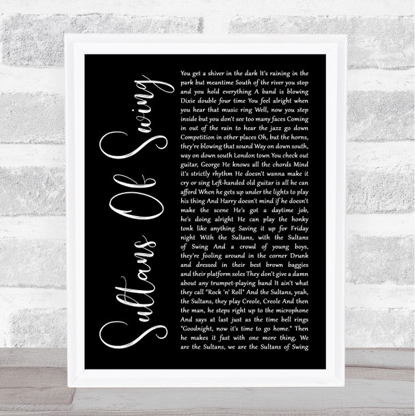 Dire Straits Sultans Of Swing Black Script Song Lyric Print