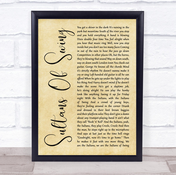 Dire Straits Sultans Of Swing Rustic Script Song Lyric Print