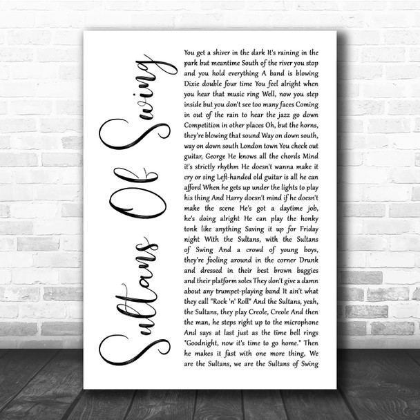 Dire Straits Sultans Of Swing Electric Guitar Music Script Song Lyric Print  - Song Lyric Designs