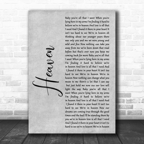 DJ Sammy Heaven Grey Rustic Script Song Lyric Print