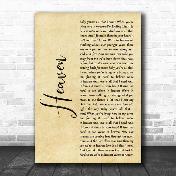 DJ Sammy Heaven Rustic Script Song Lyric Print