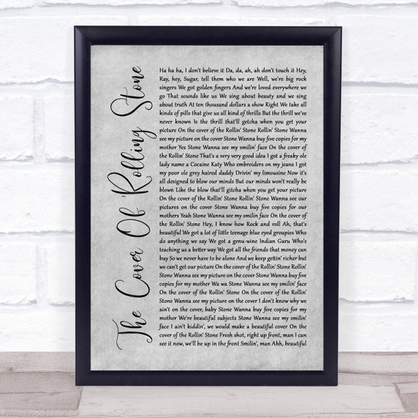 Dr. Hook The Cover Of 'Rolling Stone Grey Rustic Script Song Lyric Print