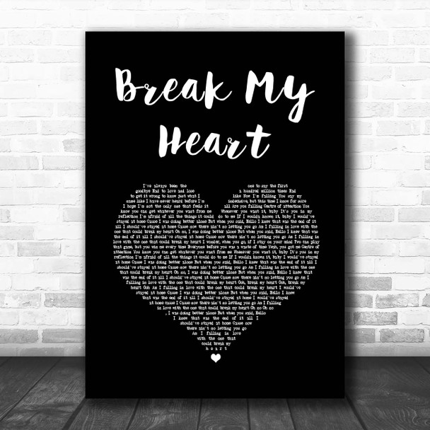 Dua Lipa Break My Heart Black Heart Song Lyric Print