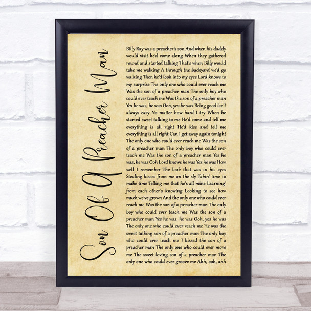 Dusty Springfield Son Of A Preacher Man Rustic Script Song Lyric Print