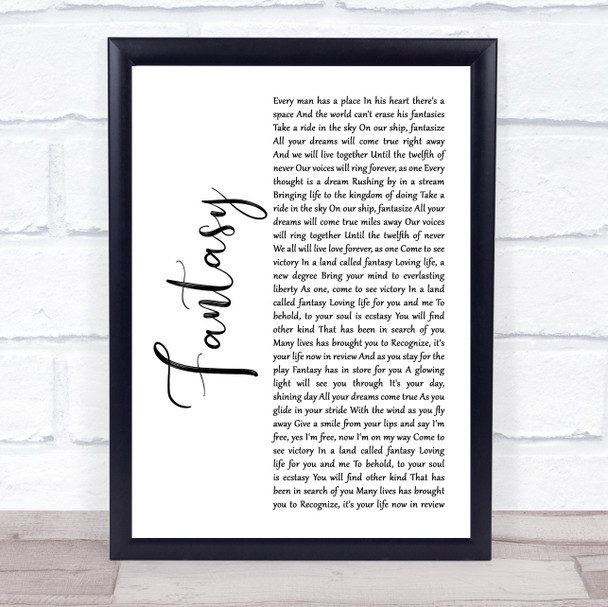 Earth, Wind And Fire Fantasy White Script Song Lyric Print