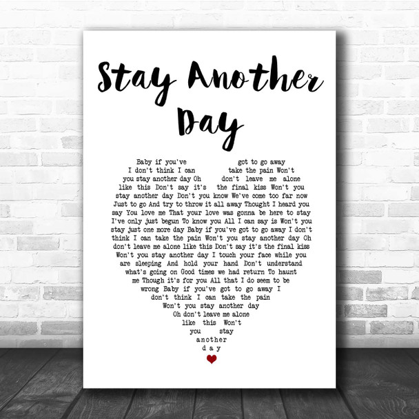 East 17 Stay Another Day White Heart Song Lyric Print