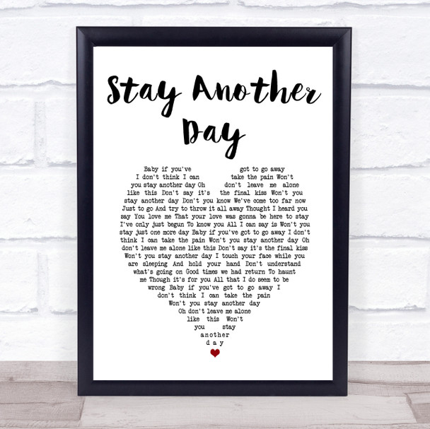East 17 Stay Another Day White Heart Song Lyric Print