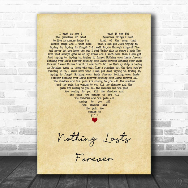 Echo & The Bunnymen Nothing Lasts Forever Vintage Heart Song Lyric Print