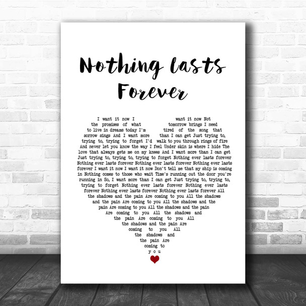 Echo & The Bunnymen Nothing Lasts Forever White Heart Song Lyric Print