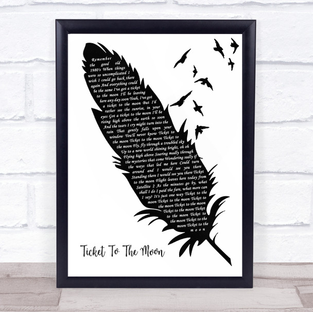 Electric Light Orchestra Ticket To The Moon Black & White Feather & Birds Song Lyric Print