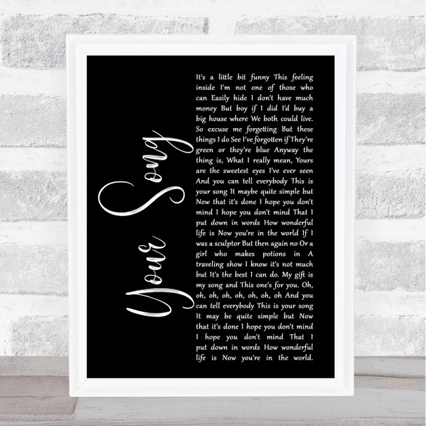 Ellie Goulding Your Song Black Script Song Lyric Print