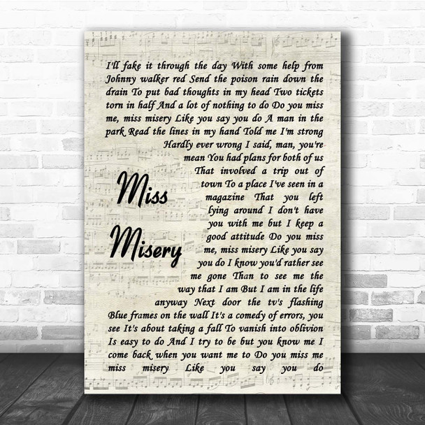 Elliott Smith Miss Misery Vintage Script Song Lyric Print