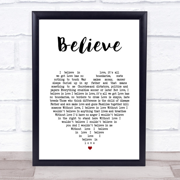 Elton John Believe White Heart Song Lyric Print