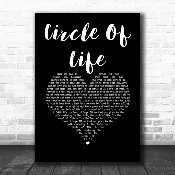 Elton John Circle Of Life Black Heart Song Lyric Print