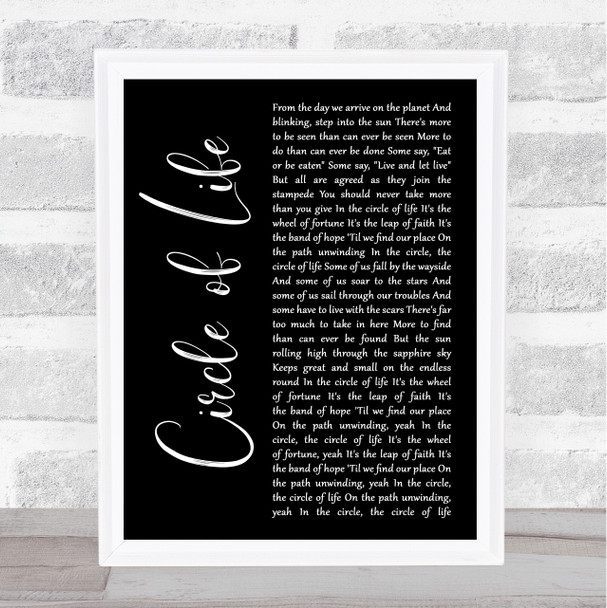 Elton John Circle of Life Black Script Song Lyric Print