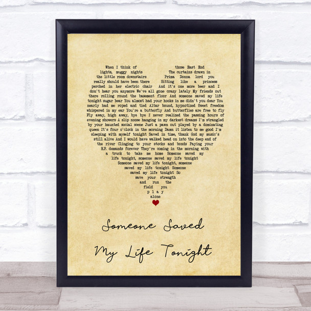 Elton John Someone Saved My Life Tonight Vintage Heart Song Lyric Print