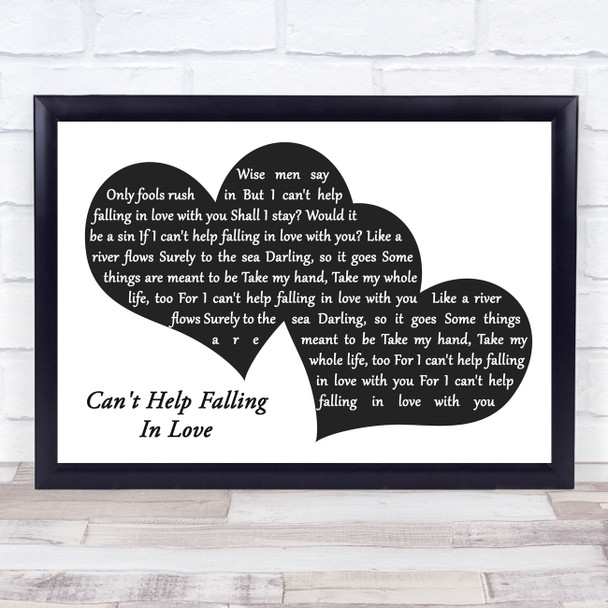Elvis Presley Can't Help Falling In Love Landscape Black & White Two Hearts Song Lyric Print