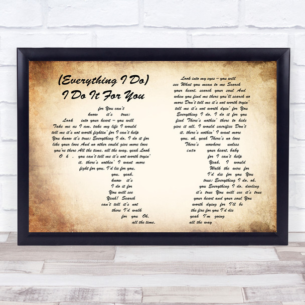 Bryan Adams Everything I Do I Do It For You Man Lady Couple Song Lyric Music Wall Art Print