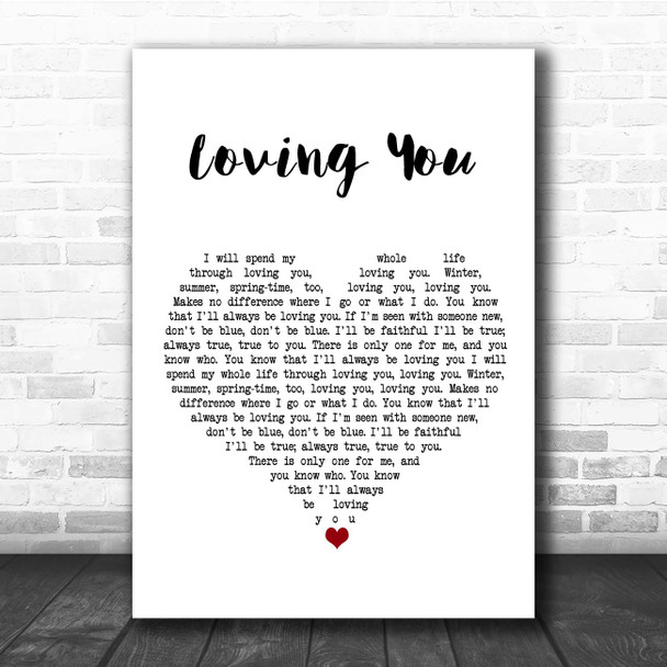 Elvis Presley Loving You White Heart Song Lyric Print