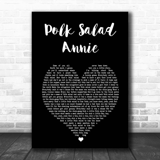 Elvis Presley Polk Salad Annie Black Heart Song Lyric Print