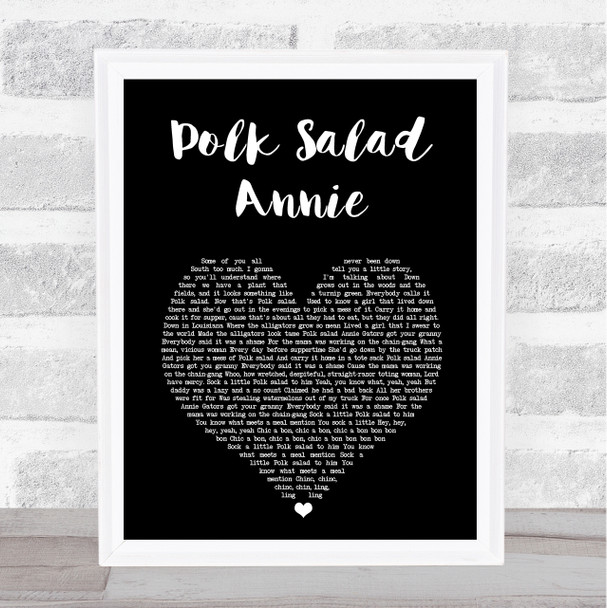 Elvis Presley Polk Salad Annie Black Heart Song Lyric Print