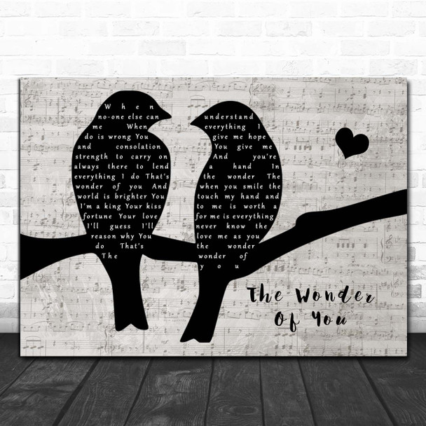 Elvis Presley The Wonder Of You Lovebirds Music Script Song Lyric Print