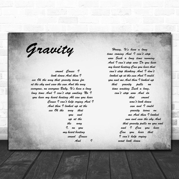 Embrace Gravity Man Lady Couple Grey Song Lyric Print