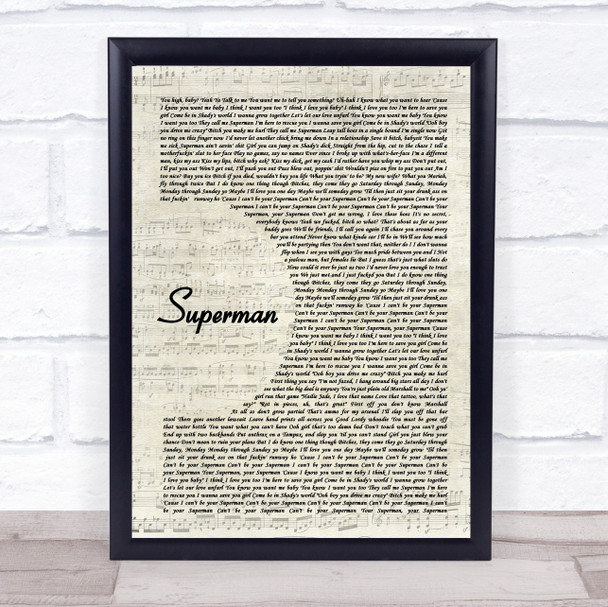 Eminem Superman Vintage Script Song Lyric Print