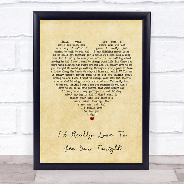 England Dan & John Ford Coley I'd Really Love To See You Tonight Vintage Heart Song Lyric Print