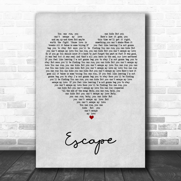Enrique Iglesias Escape Grey Heart Song Lyric Print