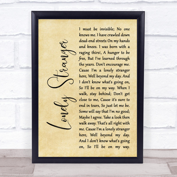 Eric Clapton Lonely Stranger Rustic Script Song Lyric Print