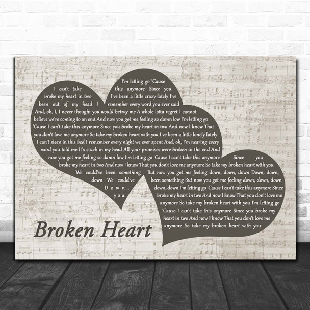 Escape the Fate Broken Heart Landscape Music Script Two Hearts Song Lyric Print