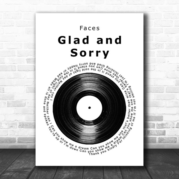 Faces Glad and Sorry Vinyl Record Song Lyric Print