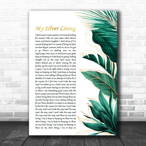 First Aid Kit My Silver Lining Gold Green Botanical Leaves Side Script Song Lyric Print