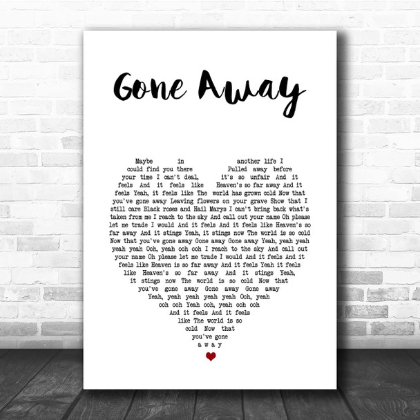 Five Finger Death Punch Gone Away White Heart Song Lyric Print