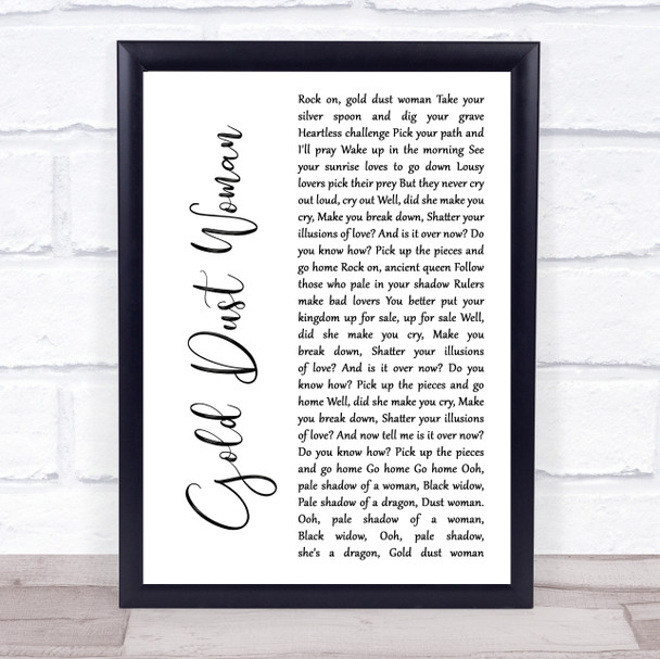 Fleetwood Mac Gold Dust Woman White Script Song Lyric Print