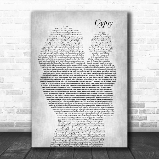 Fleetwood Mac Gypsy Mother & Baby Grey Song Lyric Print