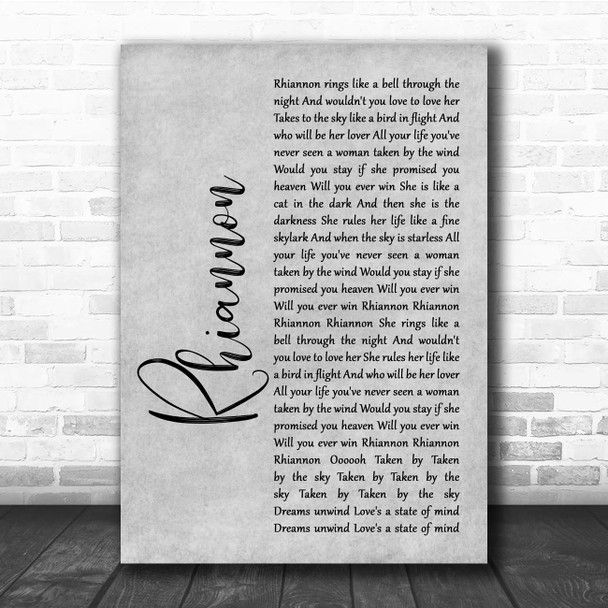 Fleetwood Mac Rhiannon Grey Rustic Script Song Lyric Print