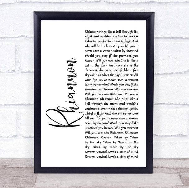 Fleetwood Mac Rhiannon White Script Song Lyric Print