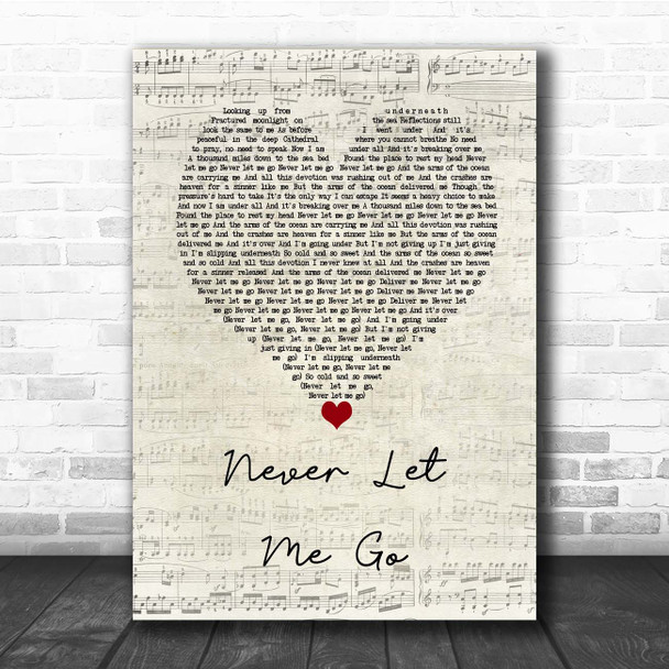 Florence + The Machine Never Let Me Go Script Heart Song Lyric Print