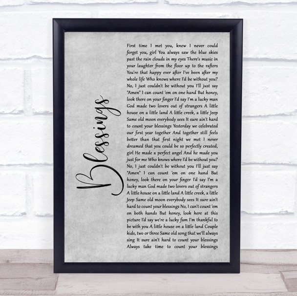 Florida Georgia Line Blessings Grey Rustic Script Song Lyric Print