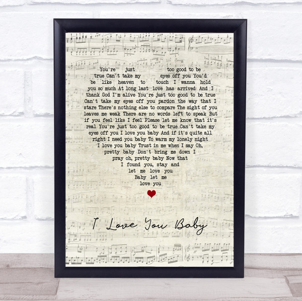 Frank Sinatra I Love You Baby Script Heart Song Lyric Print