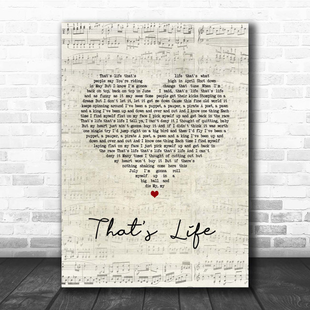 Frank Sinatra That's Life Script Heart Song Lyric Print